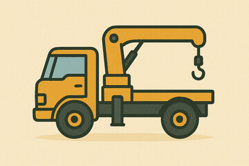 Naklejka premium Crane Truck in Operation, Industrial Site, Illustration, Urban Environment, Side View, Machinery Concept