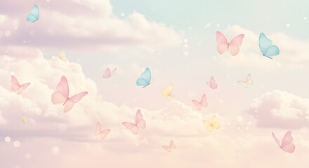 Pastel butterflies in sky background