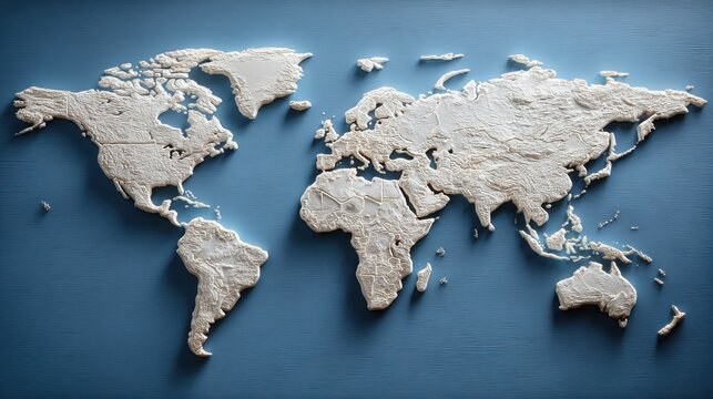 A detailed world map illustration set against a deep blue background representing global geography and navigation
