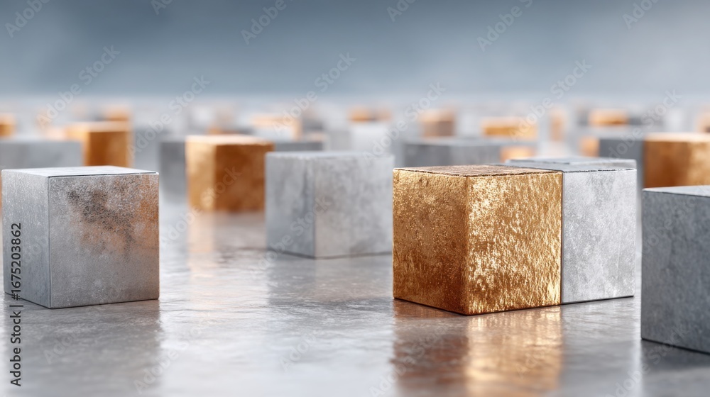 Poster group of colorful 3d cubes forming a dynamic arrangement symbolizing strategy and diversity in asset