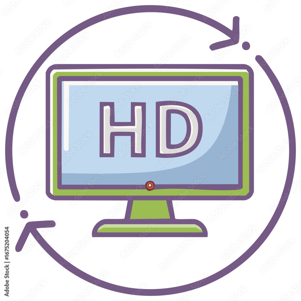 Poster hd computer monitor with circular arrows graphic representing screen refresh rate