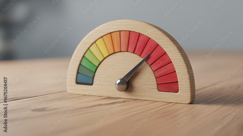 Aufkleber a wooden clock featuring a rainbow colored scale representing portfolio diversification index in an 