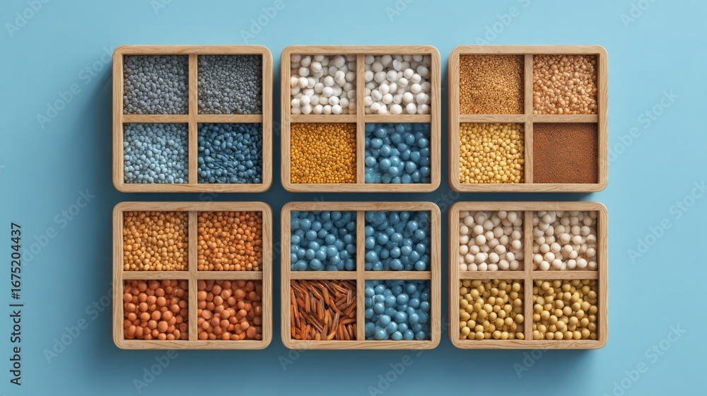 Aufkleber a wooden box filled with various colored nuts symbolizing portfolio diversification planner in a str