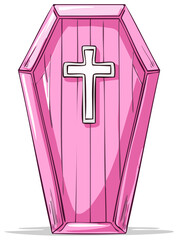 Obraz premium Cartoon Pink Coffin with Cross Illustration of Death and Afterlife Symbol