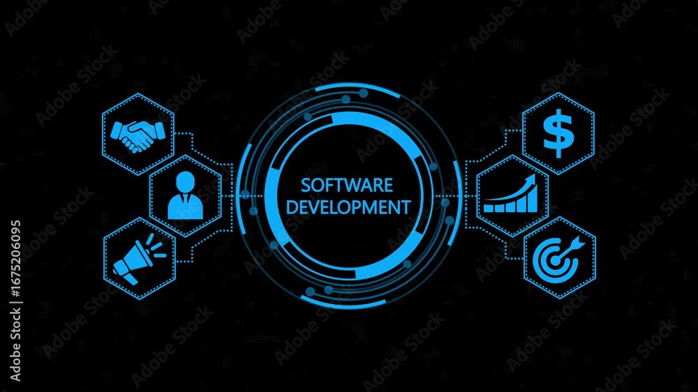 Poster inscription software development on the virtual ,new business concept. abstract technology virtual s
