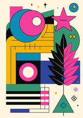 Abstract geometric background. Bauhaus, Memphis minimalist retro poster graphic vector illustration.