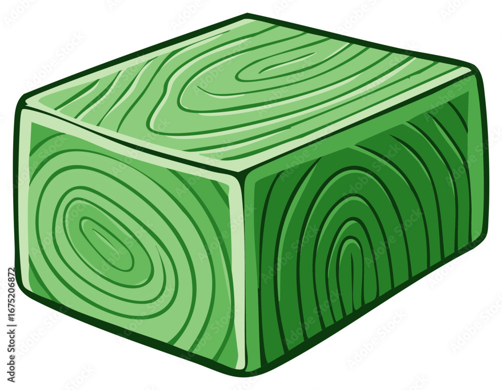 Poster a green wooden block with a visible wood grain pattern in a cartoon vector style