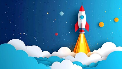 Rocket launch into starry night sky