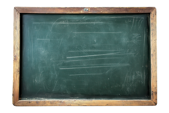 Classroom chalkboard isolated on a transparent background displaying a low-resolution texture with marks and smudges