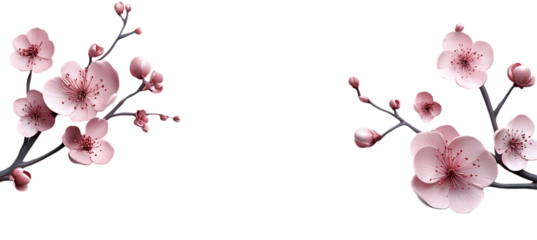 Beautiful floral blossom branch illustration with pink petals on a dark background for spring season art | png cutout isolated on transparent backddrop