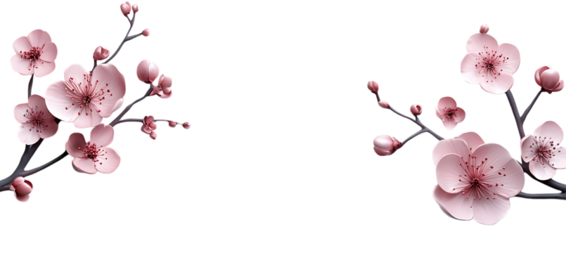 Beautiful floral blossom branch illustration with pink petals on a dark background for spring season art  | png cutout isolated on transparent backddrop