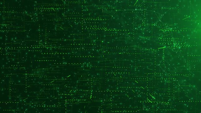 Video of plexus green grid combined with glowing circuit elements, digital data flow, futuristic network design. blockchain theme, cyber technology, AI interface, or sci fi visualization projects.