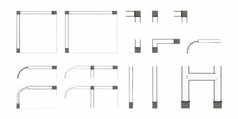 Collection of architectural elements and connectors for building structures and frames