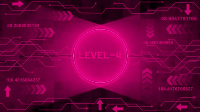  Level-04 text glowing animation with technology background. Level-04 text glowing animation. technology abstract background of animation concepts.
