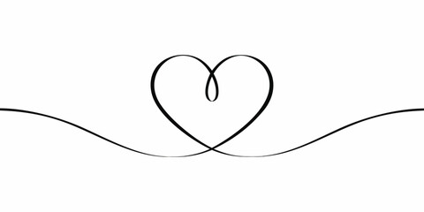 Elegant single line drawing of a heart shape with flowing curves on a white background