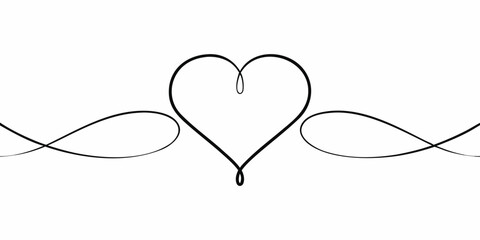 Elegant black heart shape with flowing infinity symbols on a clean white background