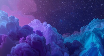 Ethereal Cosmic Landscape of Sculpted Clouds in Luminous Purple and Blue Hues