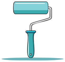 Turquoise Paint Roller with Handle and Metal Frame Isolated on White Background