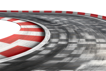 Race track featuring a sharp curve with distinct skid marks created by high-speed maneuvers during competitive events
