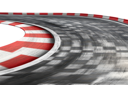 Race track featuring a sharp curve with distinct skid marks created by high-speed maneuvers during competitive events