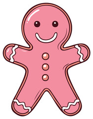 Whimsical Pink Gingerbread Man Cartoon Character Festive Holiday Treat Isolated