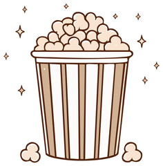 Illustrated bucket of popcorn for movies with star sparkles on a white backdrop.