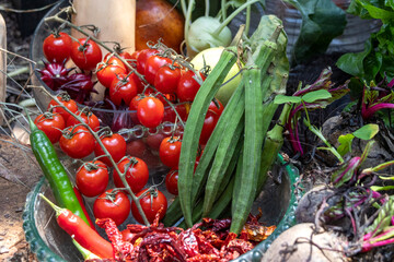 Assorted organic vegetables and fruits