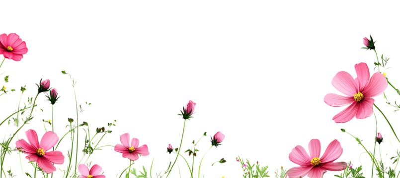 Beautiful pink cosmos flowers illustration graphic design for spring floral background art element  | png cutout isolated on transparent backddrop