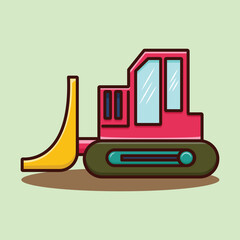 Cute colored cartoon vector illustration of a bulldozer for poster, banner, cover, sticker