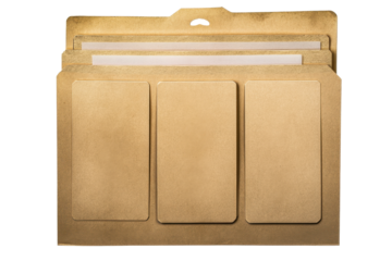 Manila file folder with three cut-out tabs displaying a classic design for organizing documents and papers in an office setting