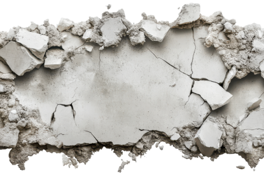 Broken concrete fragments lying in disarray, showcasing unique particles and textures captured in exceptional detail at gigapixel standard