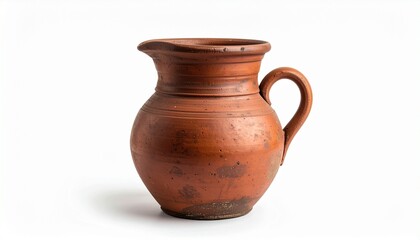 Traditional clay water jug with spout and handle, adorned with rustic patterns