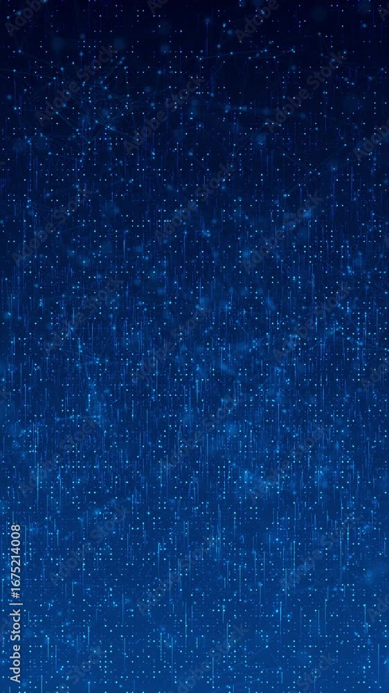 Poster video footage of futuristic plexus grid illuminated by glowing blue flares moving upward, representi