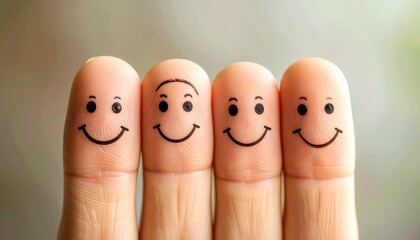 Finger Friends Smiling Faces Painted on Fingers
