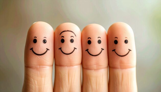 Finger Friends Smiling Faces Painted on Fingers