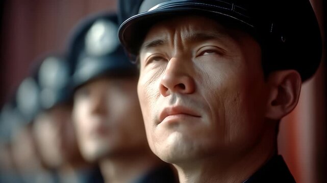 Solemn Police Officer Gazes Ahead Intently