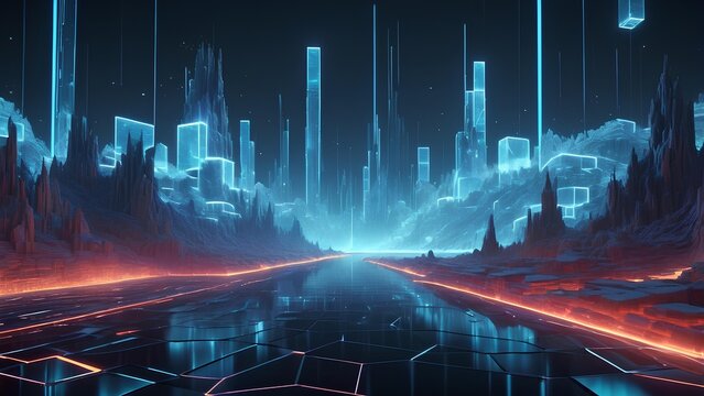 Cyberpunk Cityscape A Futuristic Metropolis with Neon Lights and Reflective Surfaces