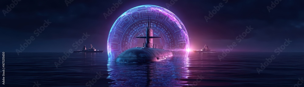 Poster a futuristic ai-generated holographic buoy illuminated with circuits, floating in a digital environm