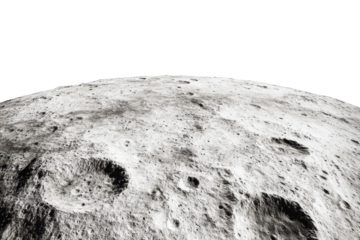 High-resolution view of moon surface showcasing craters and texture against a plain white background