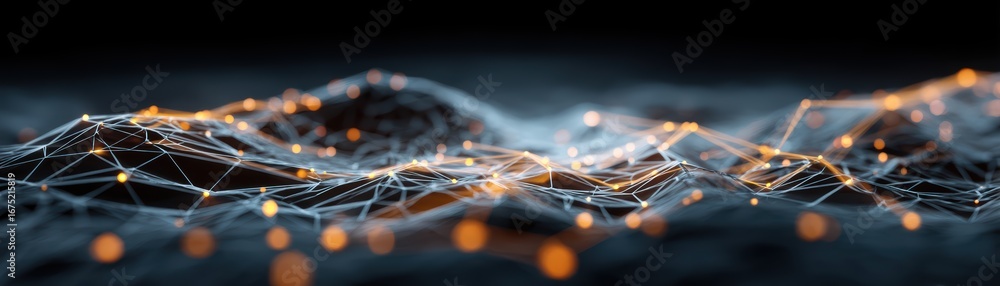 Poster a futuristic ai-generated holographic network image, featuring glowing interconnected elements in a 