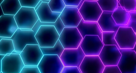 Vibrant Neon Hexagons: Abstract Geometric Pattern with Blue and Purple Glow
