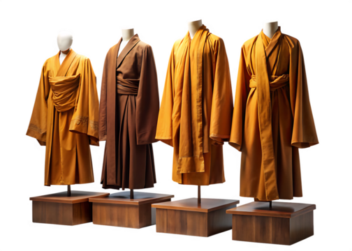 set of monk's robes placed on a pedestal isolated on white background ,PNG.AI Generated.