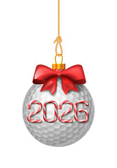 Golf ball christmas baubles with candy cane numbers of 2026 new year holiday. Vector isolated illustration on white background