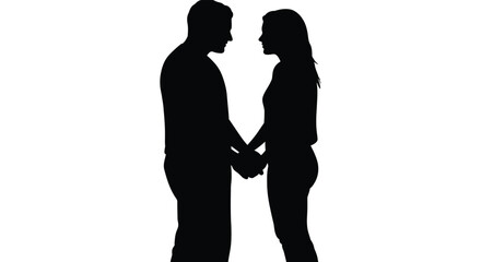 Silhouette of a romantic couple holding hands in love
