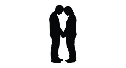 Silhouette of a couple holding hands and touching heads together
