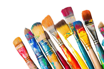 Fototapeta premium Vibrant paint brush set displaying a range of colors and bristle types for artistic creativity and projects