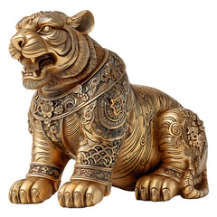 Ornate Golden Tiger Statue: A Masterpiece of Intricate Detail and Craftsmanship