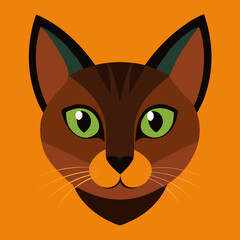 Brown Cat Face with Green Eyes Illustration