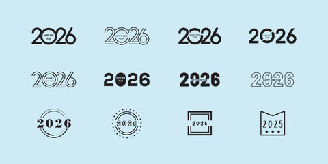 Collection of Modern 2026 Happy New Year Design Elements