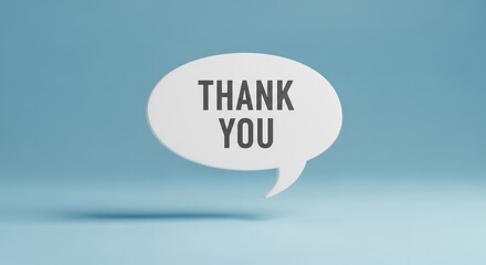 Speech bubble with "THANK YOU" text on blue background, soft lighting